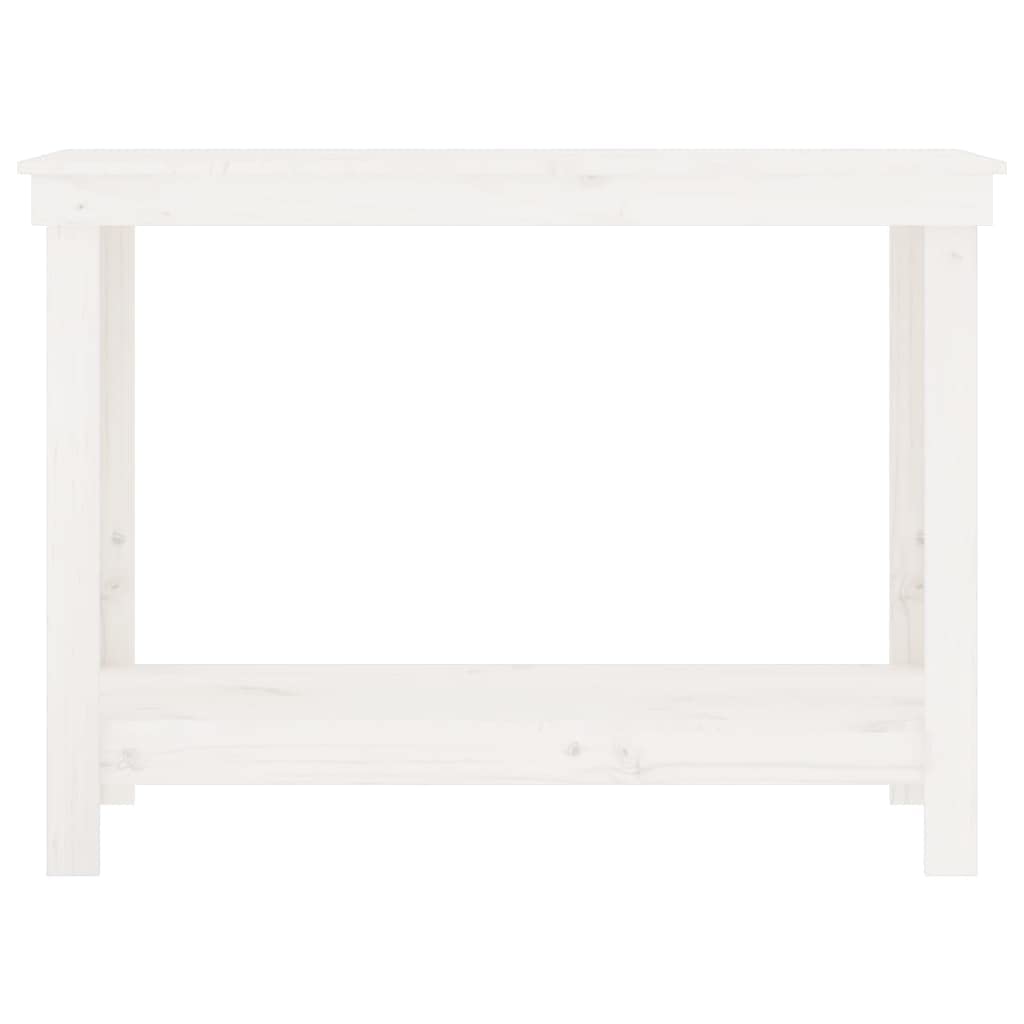 Banco de trabajo blanco 110 x 50 x 80 cm de madera de pino maciza, mesa de trabajo con estante para mucho espacio en el garaje, marco de madera estable con soporte de pared para seguridad antivuelco