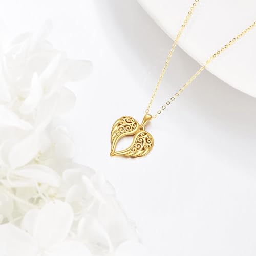 KECHO 14k Solid Gold Angel Wings Necklace for Women Real Gold Guardian Angel Pendnat Jewelry for Women4