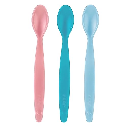 reer weicher Wärmesensorlöffel, Babylöffel, Fütterlöffel, für eine einfache und sichere Nahrungsaufnahme, zum Essen lernen, 3 Stück, BPA-frei, mehrfarbig