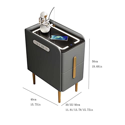 Table de nuit étroite grise avec chargeur à induction pour petits espaces de nuit