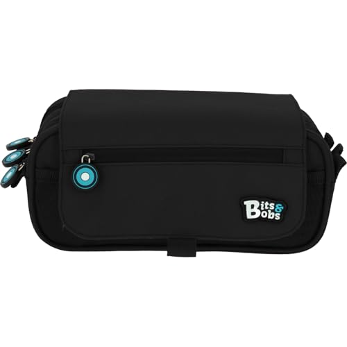 Grafoplás | Estuche Escolar Tres Compartimentos con Solapa | Negro | Bits&Bobs | Colores Vivos | 23x10x10cm | Incluye Horario y Zona Identificación | Perfecto para Organizar tu Material Escolar