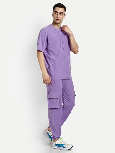 Image of Kraasa Summer Cotton Co-ord Set, Tshirt and Pant Set, Regular Fit Plus Sizes Tracksuit for Men's