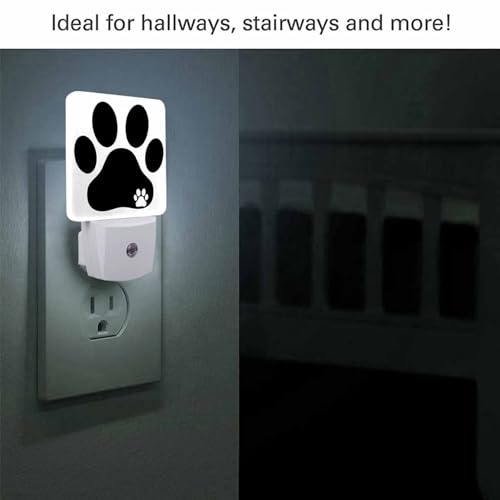 Image of LED Night Light,Bulldog Paw Silhouette LED Night Light Plug into Wall with Dusk to Dawn Light Sensor White Energy Efficient Nightlight for Bedroom Bathroom Hallway Living Room Kitchen