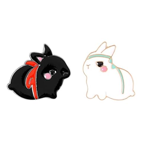 CUIKOSAER Enamel Rabbit Pins, Cute Cartoon Animal Brooch Pin Rabbit Brooches Badge,Couples White Black Bunny Brooches for Bag, Lapel, Buckle, Hat, Clothing, Backpacks Jewelry Gift Cover