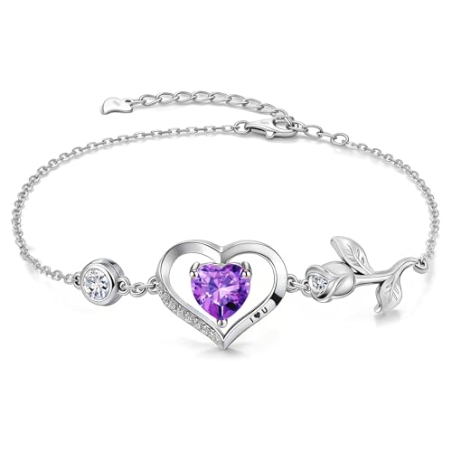 Image of 1CT Rose Heart Bracelet Moissanite Lab-Grown Sapphire Ruby Emerald&More 18K White Rose Gold Plated Anniversary Birthday Gift for Wife Girlfriend Mom Daughter Mothers Day Gift for Mom
