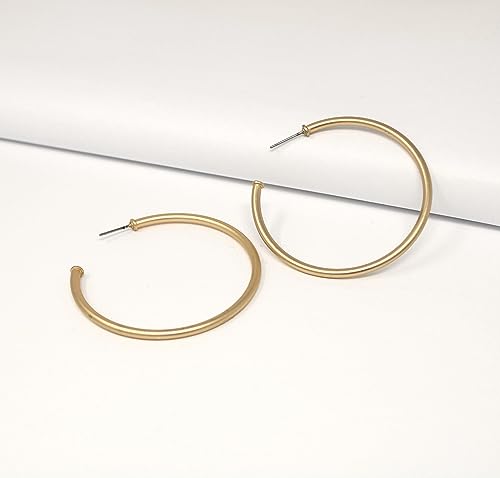 POMINA Classic Gold Hoop Earrings for Women Basic Trendy Tubular Open Round Matte Gold Silver Hoops, 2 Inches (Gold) - Image 4