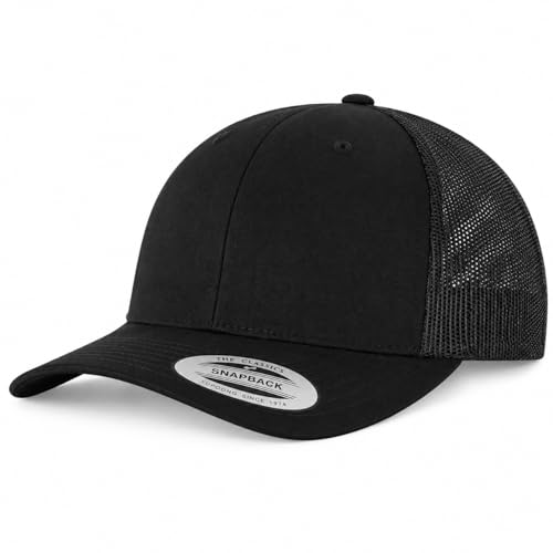 Flexfit Retro Trucker Cap Mesh Baseball Kappe Einheitsgröße für Damen und Herren Schwarz & GRATIS HLKauf-Block