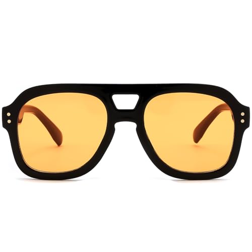 Image of FEISEDY Vintage Aviator Sunglasses Double Bridge Women Men Large Square Thick Frame Trendy Eyewear UV400 B2846