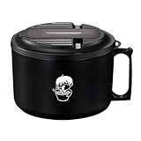 MonoSora Lonchera de acero inoxidable con tapa y agujeros de drenaje, utensilios plegables, apta para microondas, a prueba de fugas, con aislamiento térmico para fideos, arroz, 17 x 17 x 10 cm, 15 cm