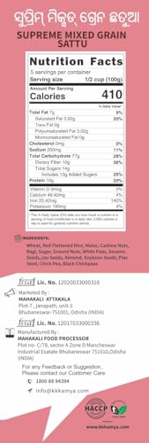 Image of KK Kamya Supreme Mixed Grain Sattu | Natural Powder with High Protein and Fiber | 100% Natural Nutrition | Cereals & Nuts Sattu Drink (Pack of 6x500g.=3Kg.)
