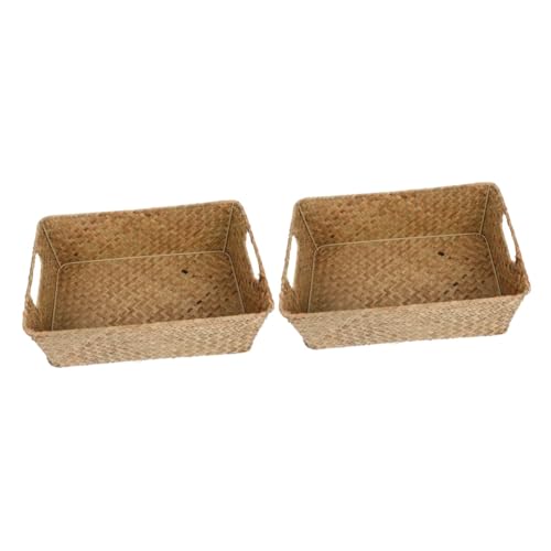 GRIRIW 2pcs Kitchen Storage Box Kitchen Vegetable Basket Nut Decorative Storage Basket Wicker Basket Containers with Lids Bread Baskets for Serving Ornament Storage Trays Straw Mat Grass