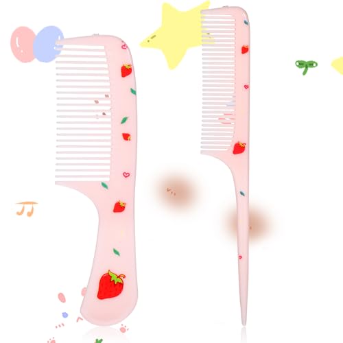 Baby Comb Set, Small Cute Fine Tooth Toddler Comb & Rat Tail Baby Comb for Styling, Pink Baby Hair Comb Plastic Parting Combs, Anti-Static Mini Hairdressing Comb for Baby Girl Wet Dry Hair (2Pcs)
