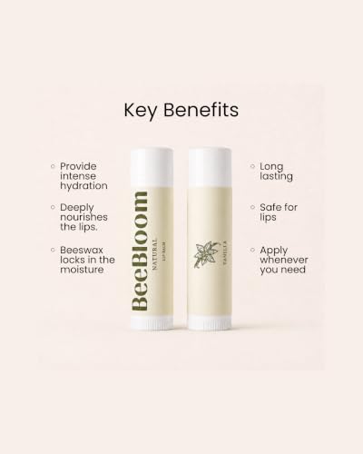 Image of 100% Natural Lip Balm, Vanilla, Enriched with Vit E & Cocoa Butter, for dry, chapped lips, For men & women with Beeswax, Virgin Coconut Oil, Paraben-Free, intense hydration, faster recovery within days Pack of 1