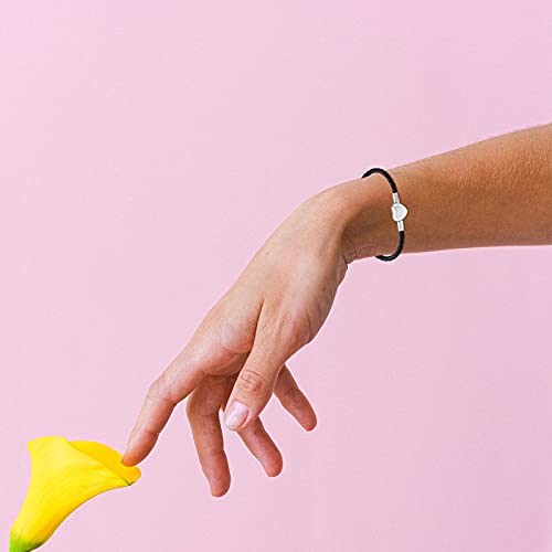 Ningan Leather Charm Bracelet For Women Girls Fit Pandora Sterling Silver Love Heart Snap Clasp Bead, Mother's Day Birthday Jewelry Gifts, Black 7.1In/18Cm Bracelet #TOP2