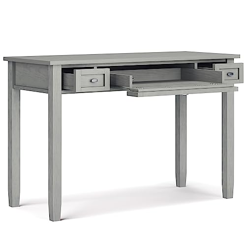 Image of SIMPLIHOME Warm Shaker Desk - 48 Inch Wide Solid Wood Writing Desk in Fog Grey, Transitional Home Office Computer Table for Workspace or Study with Flip-Down Keyboard Tray and 2 Drawers