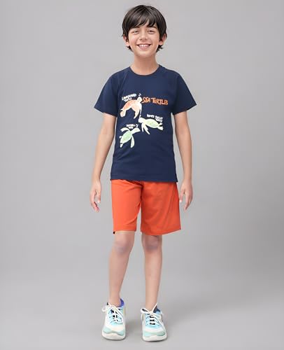 Image of Toonyport Boys Casual Premium Cotton Blended T-Shirt & Shorts (Navy Blue)