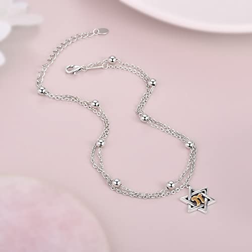 Image of CHIC & ARTSY 925 Sterling Silver Ankle Bracelets for Women, Dainty Adjustable Layered Foot Chains with Symbolic Charms, Boho Beach Everyday Lightweight Jewelry
