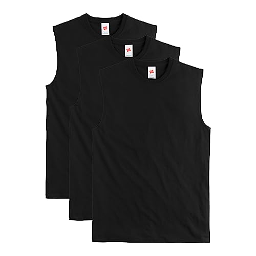 Hanes Men's Essentials Midweight T Pack, Cotton Muscle Tank Shirts, 3-Pack, Black by Hanes - Used condition - US$20.78