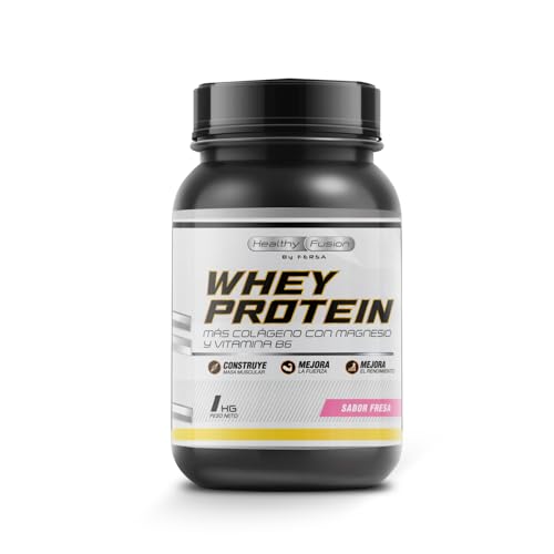 Whey Protein 1KG | 43g Proteína/dosis | Proteína en polvo con BCAA, Glutamina, Colágeno, Magnesio y Vitamina B6 | Aumenta Masa Muscular, Fuerza y Recuperación | Alta Disolución y Fácil Digestión