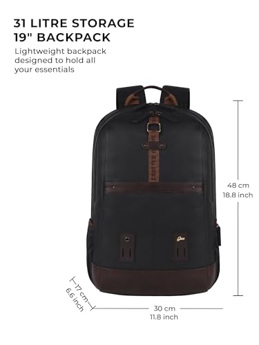 Image of Gear classic 19 inch /31L Large Faux Leather Water Resistant Anti Theft Laptop Backpack /Casual Backpack /Daypack /Travel Backpack /College Bag For Men /Women(Black-Brown)