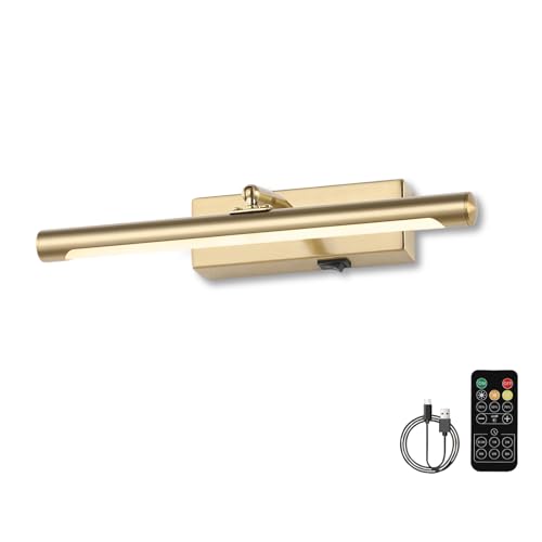 Picture Light for Wall Battery Operated, 12" Rechargeable Art Light with Remote and Timer for Painting, 3 Color Temps, Wireless Wall Light for Display, Artwork, Portrait, Gallery, Gold