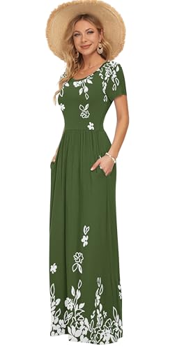 Image of AUSELILY Women's Classic Short Sleeve Loose Plain Casual Long Maxi Dresses for Women 2026