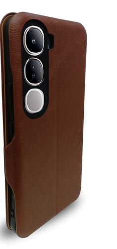 Image of Premium Vegan Leather Phone Cover with Card Slot - Slim, Durable, Privacy Protection, Kickstand Function, Elegant Flip Wallet Cases Compatible for Vivo Y300 5G (Brown)