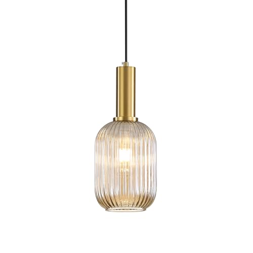 HJXDtech Suspension Luminaire en Verre,Finition en Laiton Doré, Vintage Lustre Suspendu Intérieur, Lampe Suspendue pour Salle à Manger Cuisine Salon Chambre...