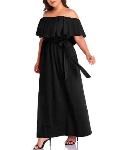 Plus Size Off The Shoulder Maxi Long Casual Beach Dress Pockets Women3