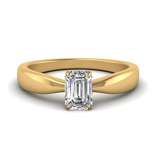 Anillo de compromiso de esmeralda y lazo cónico con acabado premium en oro amarillo 3
