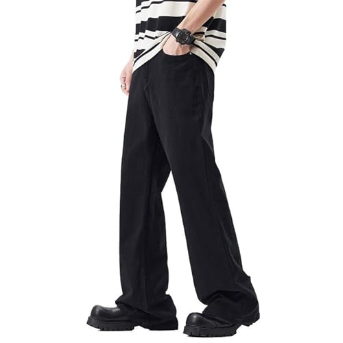 Men's Black Denim Jeans American Retro Slim Straight Leg Pants