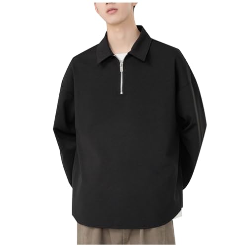 Mens Polo Sweatshirts Quarter Zip Oversized Sweatshirt Casual Solid Pullover Winter Tops Long Sleeve Collared Shirts