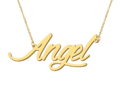 Aoloshow 18k Gold Plated Angel Name Necklace Message Word Stainless