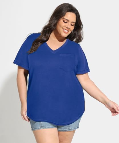 Image of TIYOMI Plus Size Tops for Women V Neck Tshirts Basic Tunic Casual Hawaii Floral Tie Dye Camo Summer Short Sleeve Tee XL-5XL