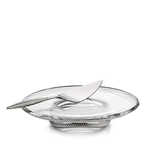 nambe Braid Pedestal Glass Cake Plate with Cake Server |