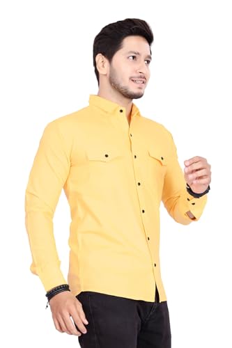 Image of Men's Cotton Spread Collar Full Sleeve Regular Fit Solid Casual Shirt with Double Pockets - Stylish Comfortable Shirt for Everyday Wear