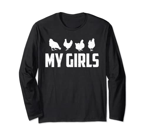 Chicken T-Shirt Funny Chicken Poultry MY GIRLS Farmer Manga Larga
