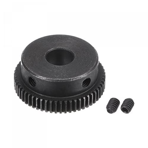 Image of uxcell Pinion Gear Set, 45# Carbon Steel Motor Rack Spur Gear with Step Black, 0.5 Mod 58T 8mm Bore 30mm Outer Dia, M4 Set Screws Included