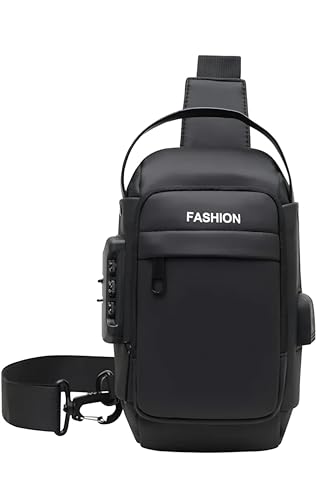 Image of Waterproof Polyester Slim Unisex Crossbody Sling Bag Chest Backpack Men's Shoulder Bag, Leisure Travel Handbag, Hard Shell Anti-Theft Chest Bag