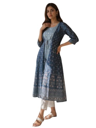Tunique indienne Kurta pour femme en taille XL coloris bleu et vert