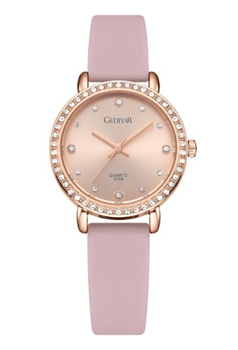 Ladies Female Crystal Quartz Watch with Rhinestone Bezel, Analog Display,Silicon Band Waterproof Dress Wrist Watch for Nurse Women' (G709-pink)