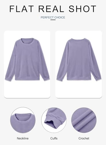 KISSMODA Women's Casual Long Sleeve Sweatshirt Color Block/Solid Crewneck Corduroy Pullover Cute Tops