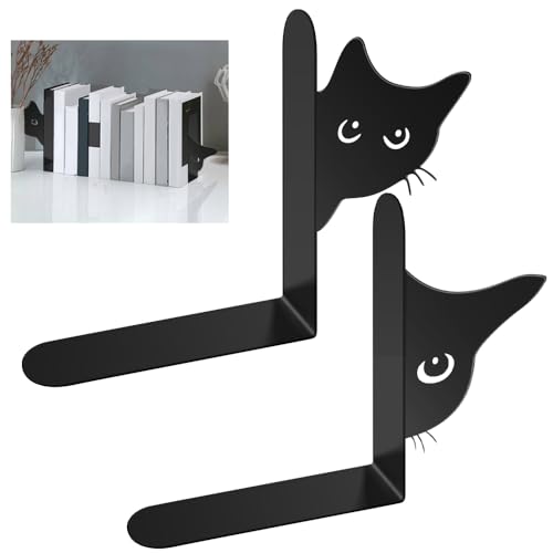 2 serre-livres en métal 33 x 18 x 4 cm créativité chat serre-livres en métal antidérapant base pour école bureau maison bibliothèque bureaux et décorations de lieu de travail