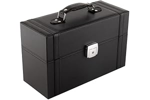 JackCubeDesign Nail Polish Organizer, Black Leather Nail Polish Case 48 Compartments with...