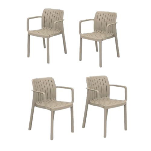 SP Berner SHAF - Pack 4 Sillas de Jardín Apilables Lea – Exterior Terraza y Catering – Plástico Reciclado Resistente UV – Diseño Ergonómico – Fabricadas en España – Topo