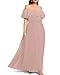 Plus Size Bridesmaid Dresses Pink Off The Shoulder Chiffon Easter Dusty Rose Maxi Flowy Empire Waist A-Line Dress