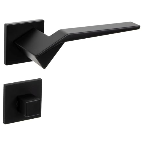 Gedotec Garniture à béquilles noire mate [Bain et WC] 1x Ferrure de porte Rosace angulaire I Poignées de porte intérieures PALADIN I pour épaisseur de porte 35-47 mm