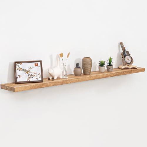 Image of Fun Memories Floating Shelves for Wall, 60 inchx9.3 inch Rustic Solid Elm Wood Wall Shelves, Heavy-Duty Floating Shelves with Invisible Brackets for Living Room, Bedroom, and Kitchen, Naturalt Finish