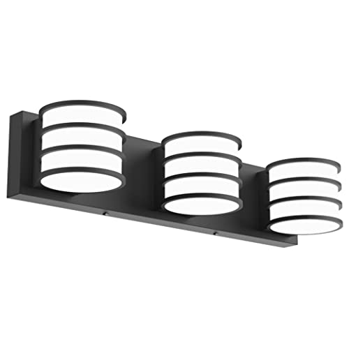 LED Bathroom Vanity Light - 20.5 Inch Black 3-Light Fixture with White Acrylic Shades, 6000K Cool White, Mirror Lighting for Bathroom, Bedroom, Hallway, Living Room Wall Sconce