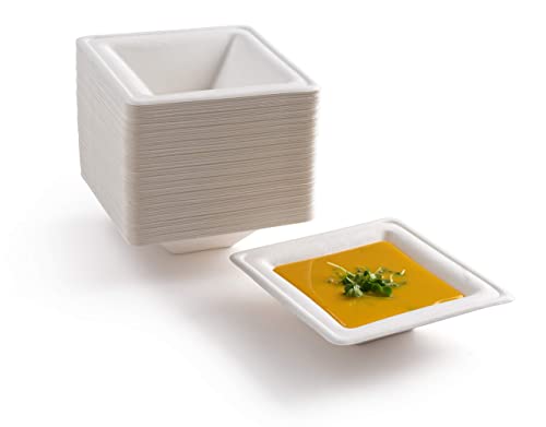 brheez 12 oz [6 x 6 Inch] Heavy Duty Square Disposable Bowls 100% Natural Sugarcane Bagasse Fiber Biodegradable & Compostable Bowl [Pack of 60]